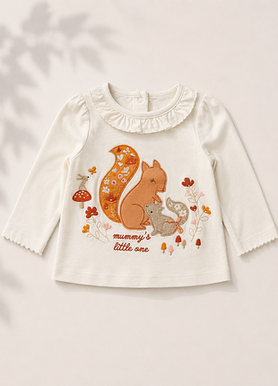 Футболка для дівчинки nutmeg baby, біла, 100% бавовна, аплікація білочок, 3–6 місяців, 68 см