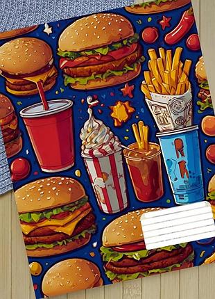 Тетрадь бургер burgers на скобе 12 листов косая линия (35518)