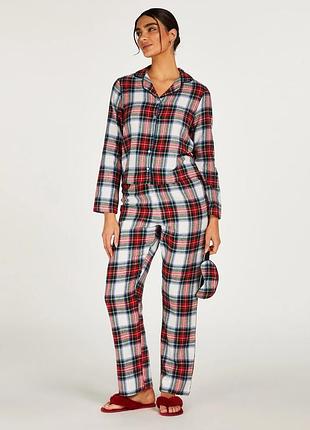 Пижама женская hunkemoller twill check pyjama set р.s клетка/pristine
