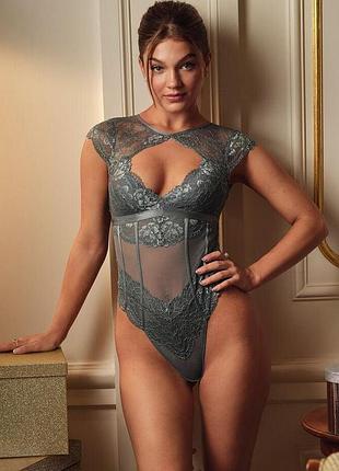 Боди hunkemoller ariana body l/85с серо-голубой/stormy weather
