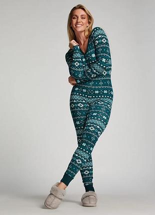 Комбінезон жіночий hunkemoller onesie slim henley fas р.l зелений/ponderosa pine