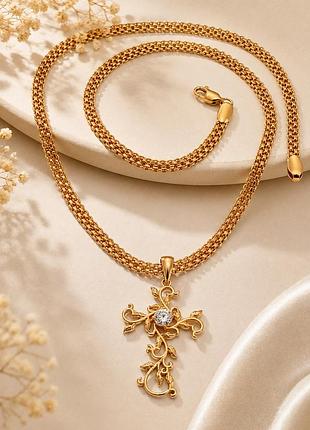Хрестик на ланцюжку 50 см, медзолото fallon jewelry po.