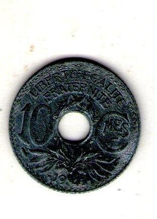 Франция 10 сантимов, 1941 год цинк, 2.5g, ø 21mm no3752
