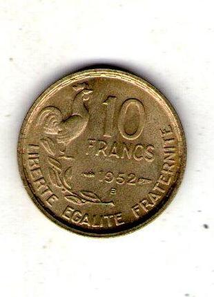 Франция четвертая республика 10пишем, 1952 год алюминий-бронза, 3g, ø 20mm no316