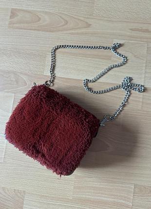 O bag o pocket чорна з бордовим еко хутром