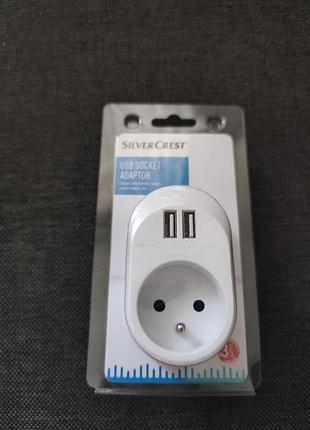 Адаптер розетки silvercrest usb socket adaptor с 2 usb портами