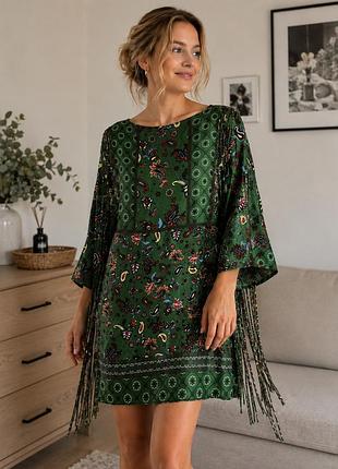 Платье с бахромой по бокам zara