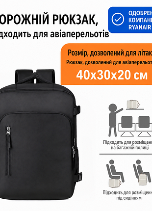 Рюкзак унісекс myco чорний 40x30x20 см для ручної поклажі