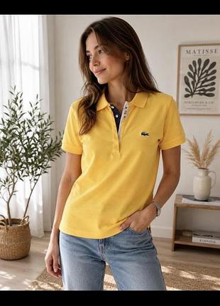 Жовта футболка-поло lacoste, 100% бавовна, розмір s