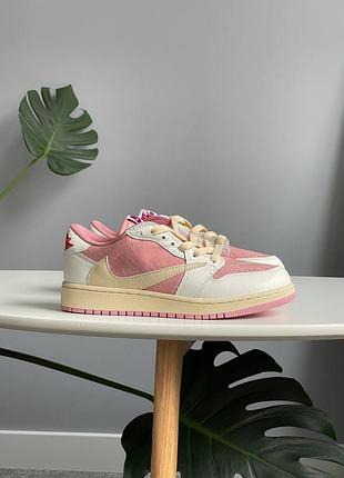 😍 жіночі кросівки nike air jordan 1 low x travis scott pink white beige