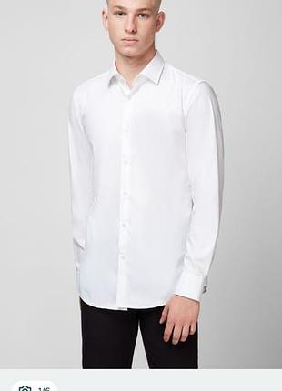 Мужская белая рубашка hugo boss slim белая Желтая рубашка