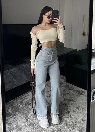 Джинси жіночі wide leg блакитні, висока посадка