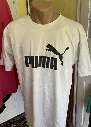 Футболка puma біла з логотипом, розмір m (є плями)