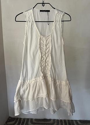 Подовжена бавовняна блуза з рюшами zara woman