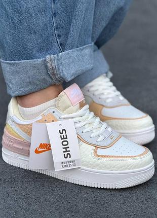 👕женские nike air force 1 shadow кремово-белые