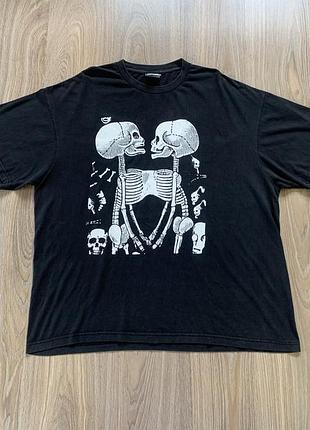 Мужсккая винтажная хлопковая футболка с принтом скелета skeleton lovers skull