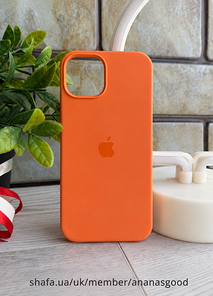 Чехол silicone case iphone 14 hermes orange ( силиконовый чехол iphone 14 с микрофиброй)