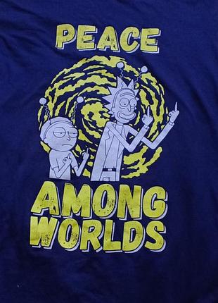 Футболка чоловіча gildan rick and morty / peace among worlds, синя, розмір l