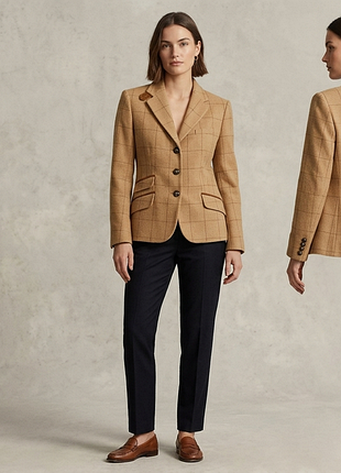 Шерстяной жакет lauren ralph lauren в клетку (camel) размер us 12