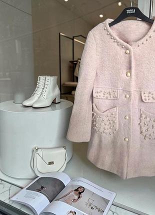 Нежное розовое пальто marks &amp; spencer с жемчужинами (размер 42-44,