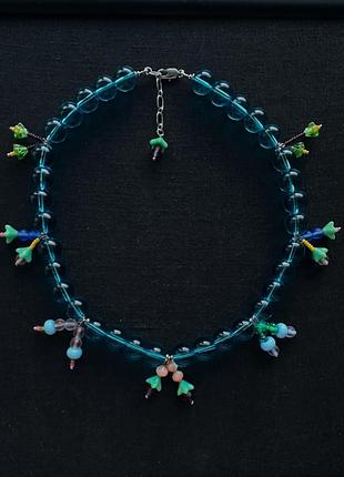 Statement floral necklace big beads, flower pendants