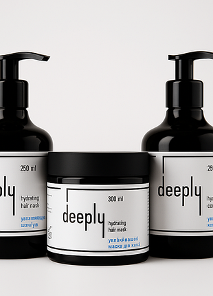 Набір для глибокого зволоження волосся deeply hydrating 3в1: шампунь 250 мл, кондиціонер 250 мл та маска 300 мл