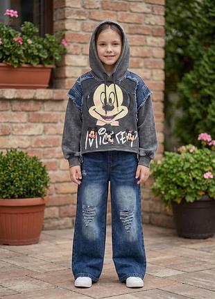 Костюм для девочки с джинсовыми вставками 071006 весна-осень "mickey"