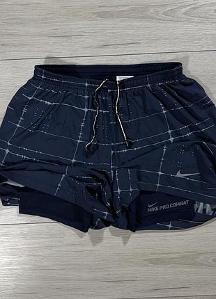 Компресійні шорти 2 в 1 найк про nike pro combat dri-fit stride shorts, m, оригінал