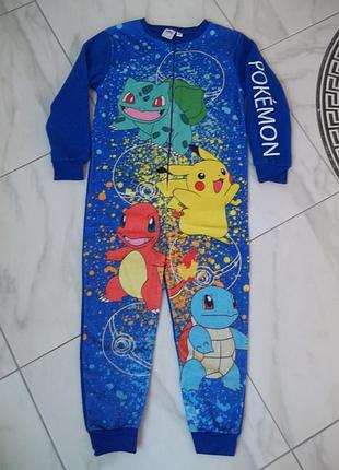 ( 7 - 8 года ) pokemon pikachu пикачу детская пижама кигуруми флисовый комбинезон б/у