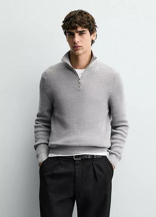 Чоловічий бавовняний джемпер на змійці zara, 1/3 зіп кофта зара