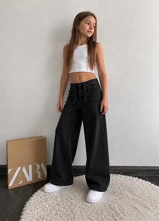Джинси zara з куліскою wide leg чорні