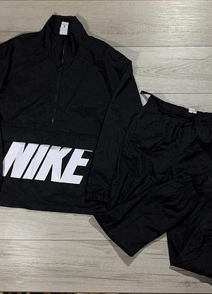 Новый нейлоновый черный спортивный костюм найк nike men's sportswear hybrid tracksuit, s, оригинал