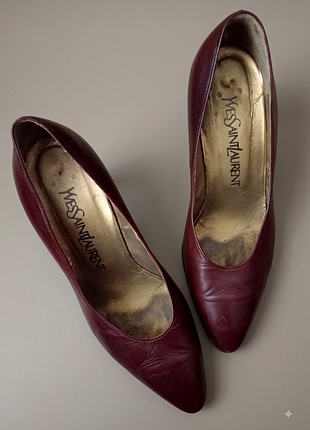 Вінтажні туфлі човники жіночі від yves saint laurent у бордовошоколадному кольорі/36р