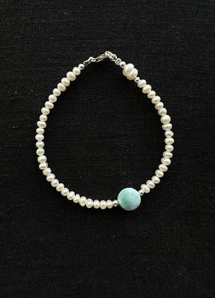 Larimar pearls silver 925 браслет перлини ларімар