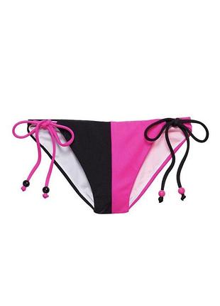 Плавки від купальника victoria secret із швом збіркою позаду рожеві з чорним плавки на зав'язках вікторія сікрет