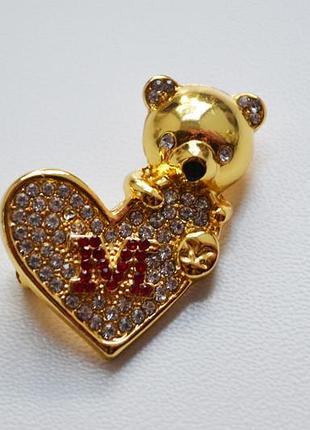 Брошка ведмедик на серце, сердечко max mara брошка