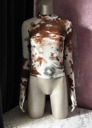 Новий лонгслів водолазка zara в принт тай-дай з вирізами для пальців / розмір s (26)