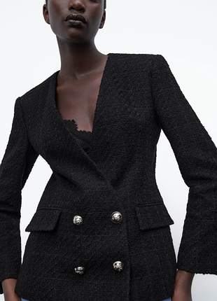 Zara твідовий двобортний блейзер - букле