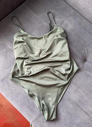 Оливково-  перламутровий суцільний жіночий купальник h&m 50/52 розмір хл-ххл