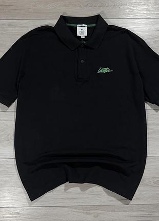 Чорна преміальна поло футболка лакост lacoste l!ve signature script polo, факт xxl, оригінал