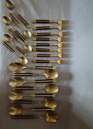 Винтажный набор столовых приборов r. thai bronze makers (таиланд), 22 предмета