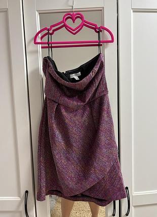 Блискуча фіолетова мінісукня-бандо без бретелей від бренду topshop з ефектним люрексовим сяйвом та драпіруванням.