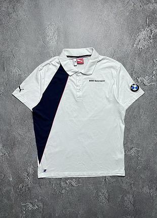 Vintage винтажная футболка поло puma bmw motorsport пума моторспорт big logo size l размер л