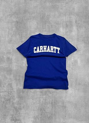 Футболка carhartt wip оригінал синя чоловіча футболка кархарт з великим білим логотипом