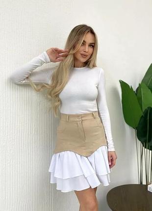 Джинсовая юбка с рюшами, цвет бежевый