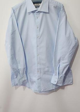 Премиальная мужская светло-голубая рубашка thomas pink slim fit, размер xl (44 ворот)