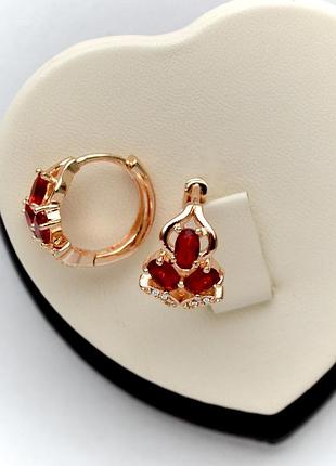 Серьги-кольца с красными кристаллами xuping m&l.