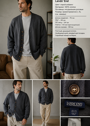 Мужской кардиган lands’ end — 100% хлопок
