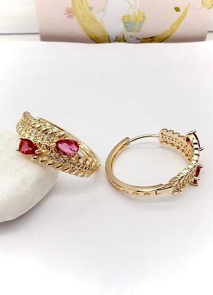 Серьги-кольца с красными кристаллами xuping m&l диаметр 3 см.