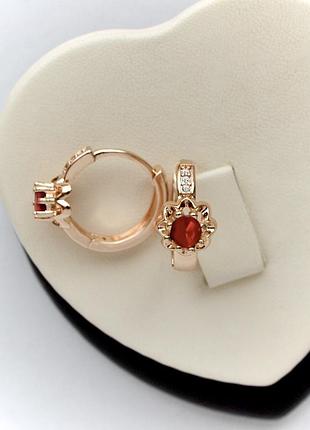 Сережки-кольца з червоними кристалами xuping m&l.